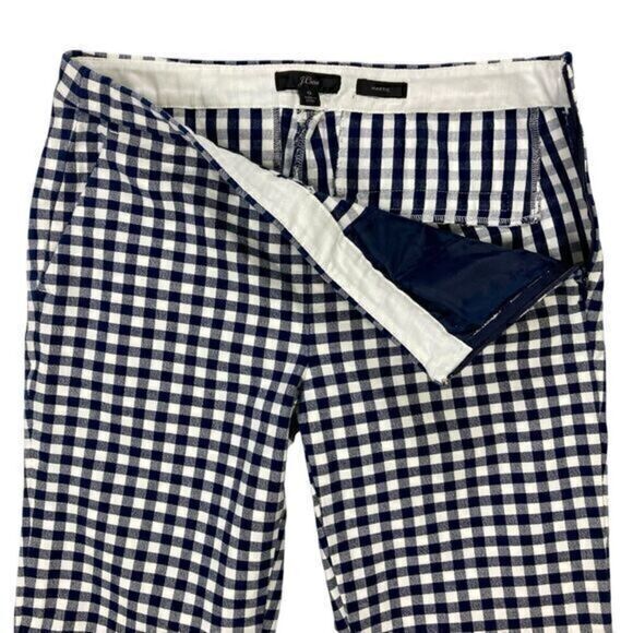 J. Crew Martie Pants Womens Sz 0 White Blue Gingham Checkered Print Tapered Leg - Picture 5 of 16